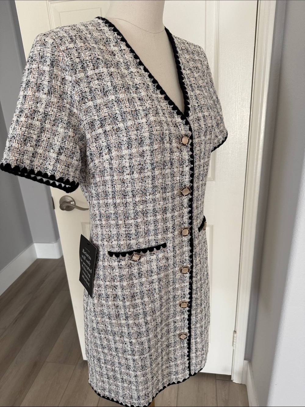 Pomander Place Black & White Tweed Mini Dress - Size Medium - Picture 9 of 10